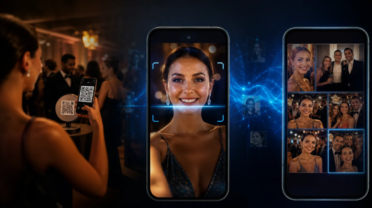 QR scan to selfie match to personal event photo gallery workflow