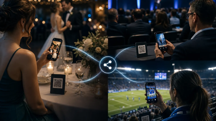 QR entry plus AI face recognition for finding personal event photos